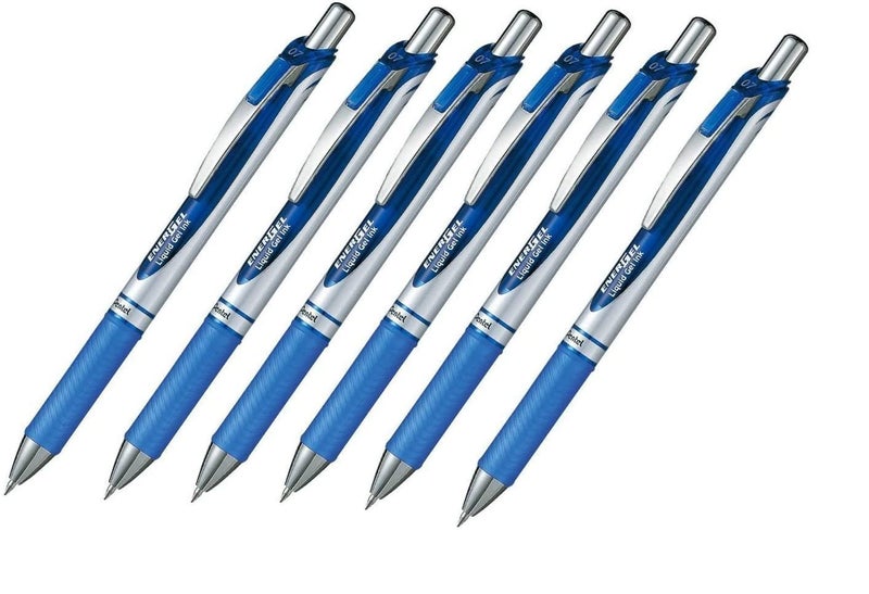 بنتل قلم جل سائل قابل للسحب من Pentel EnerGel Deluxe RTX، خط متوسط ​​0.7 مم، طرف معدني، أزرق، عبوة من 6 قطع - Image 1